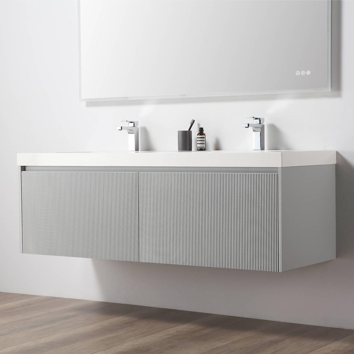 Blossom Positano 60" Deluxe Floating Double Sink Vanity with Optional Two Side Cabinets