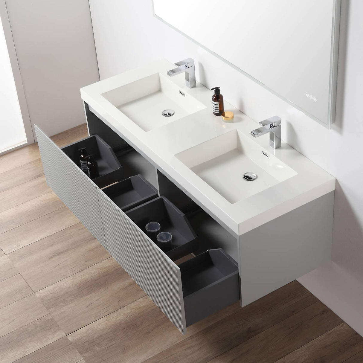 Blossom Positano 60" Deluxe Floating Double Sink Vanity with Optional Two Side Cabinets