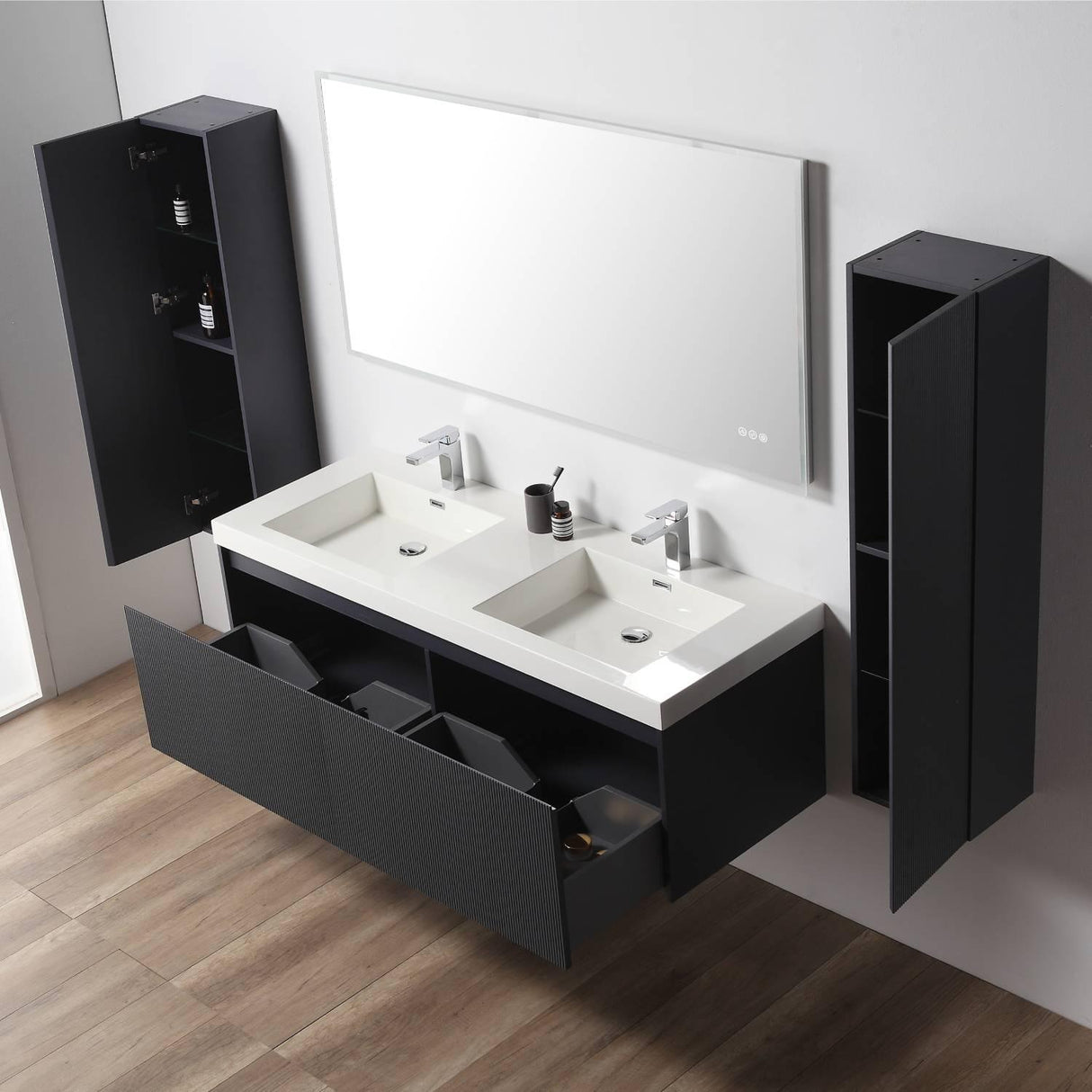 Blossom Positano 60" Deluxe Floating Double Sink Vanity with Optional Two Side Cabinets