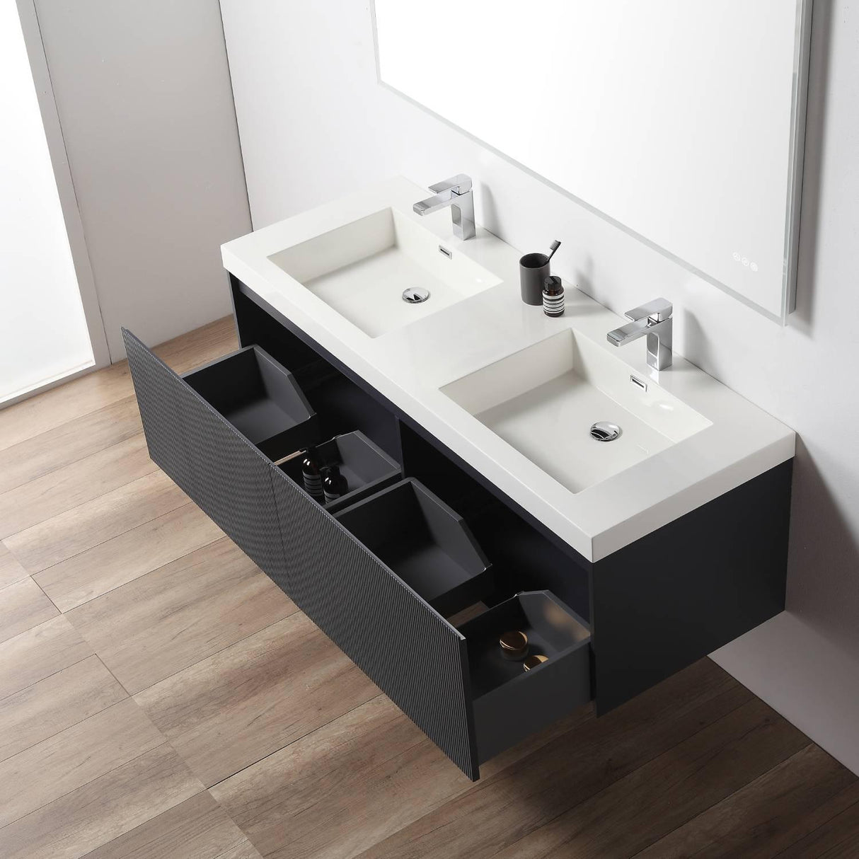 Blossom Positano 60" Deluxe Floating Double Sink Vanity with Optional Two Side Cabinets