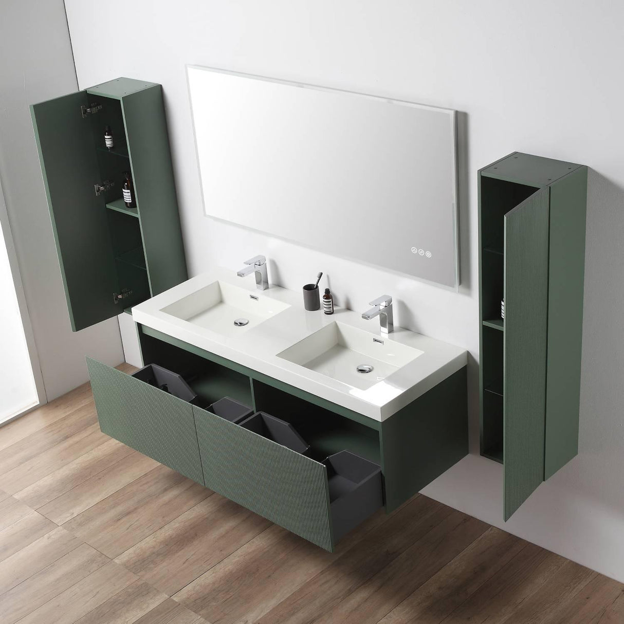 Blossom Positano 60" Deluxe Floating Double Sink Vanity with Optional Two Side Cabinets