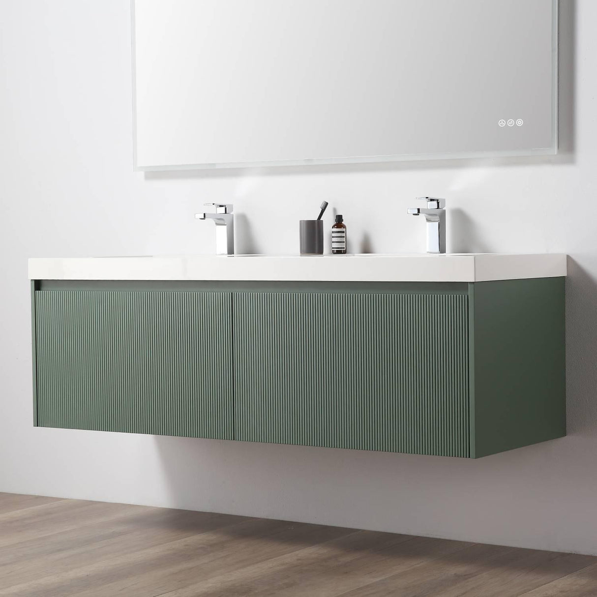 Blossom Positano 60" Deluxe Floating Double Sink Vanity with Optional Two Side Cabinets