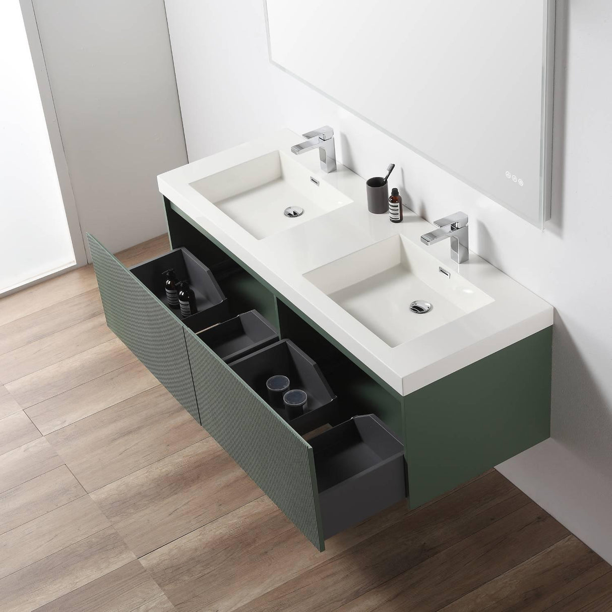 Blossom Positano 60" Deluxe Floating Double Sink Vanity with Optional Two Side Cabinets