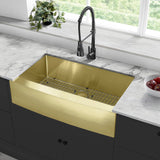 Rivage 36 x 21 Stainless Steel, Single Basin, Farmhouse Kitchen Sink with Apron in Gold