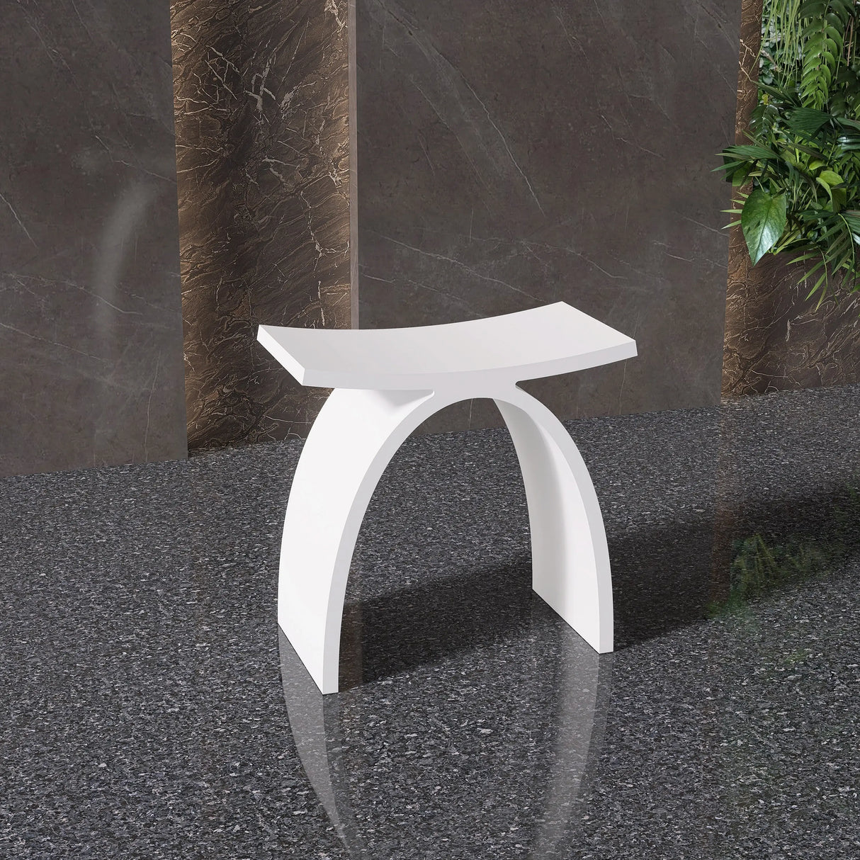 New England Home Goods Kailua 17" Shower Stool in White - Stone Resin Solid Surface