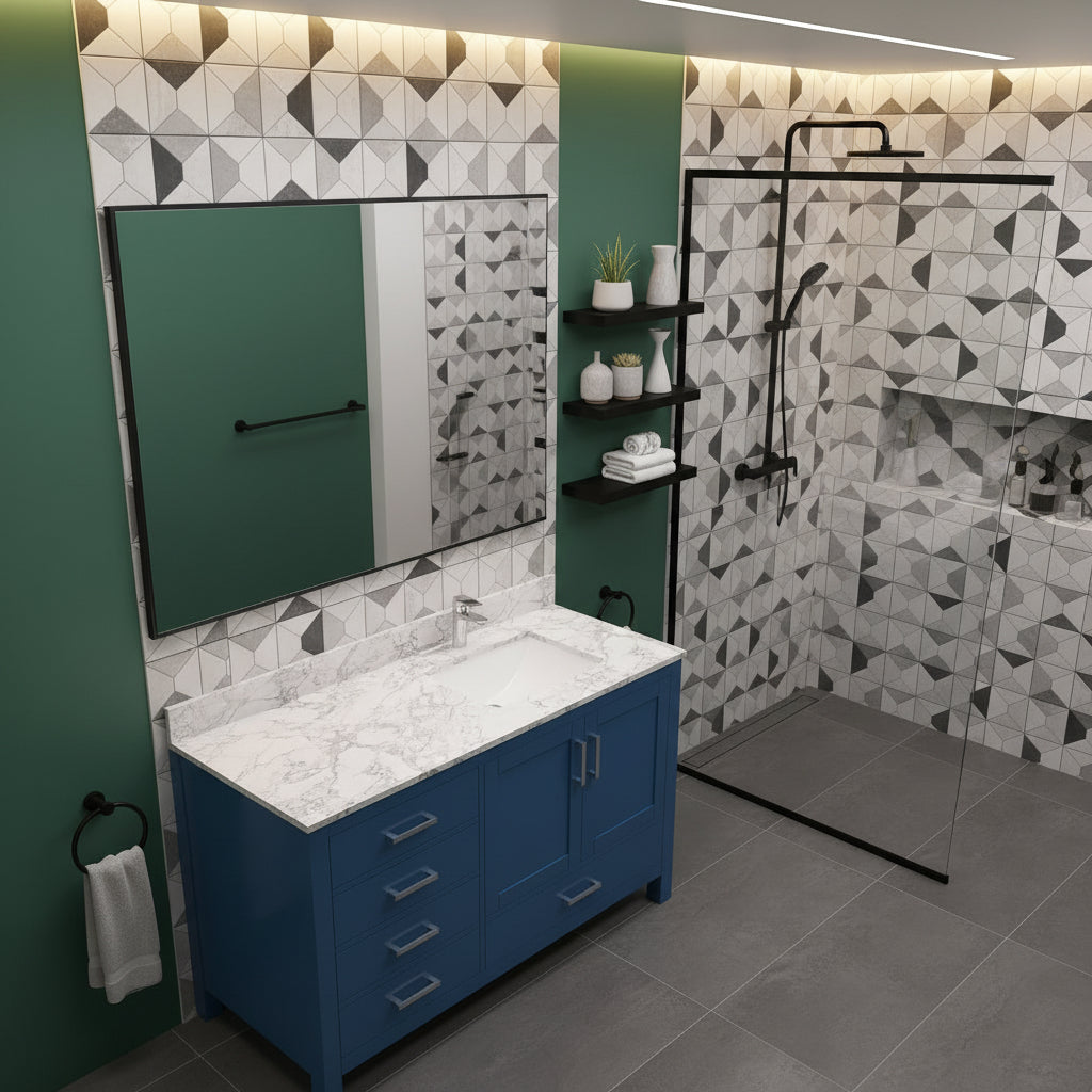 New England Home Goods Outer 84" Double Sink Vanity in White - Engineered Wood; Stone Top