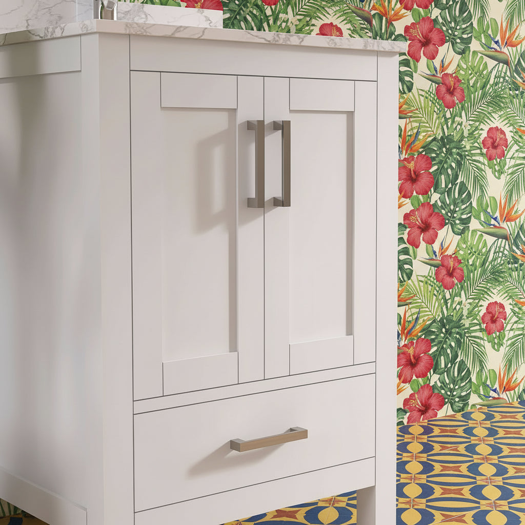 New England Home Goods Rabbit 24" Single Sink Vanity in White - Engineered Wood; Stone Top