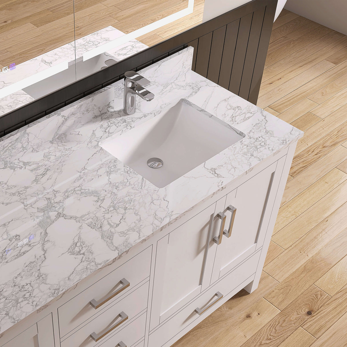 New England Home Goods Table 72" Double Sink Vanity in White - Engineered Wood; Stone Top