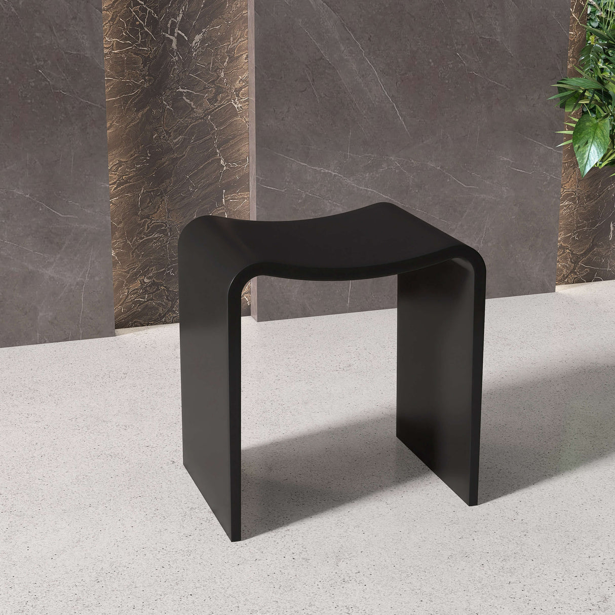 New England Home Goods Surfers 16" Shower Stool in Black - Stone Resin Solid Surface