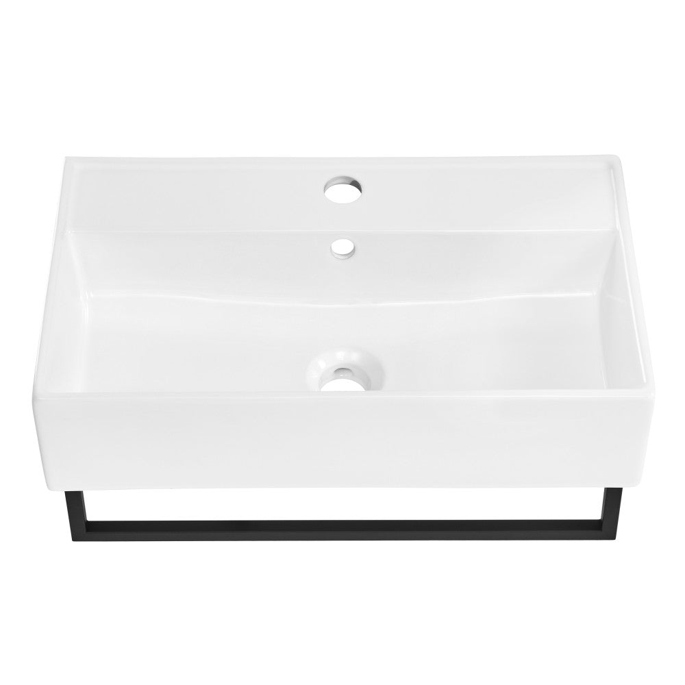 Claire 22" Wall-Mount Bathroom Sink with Black Towel Bar