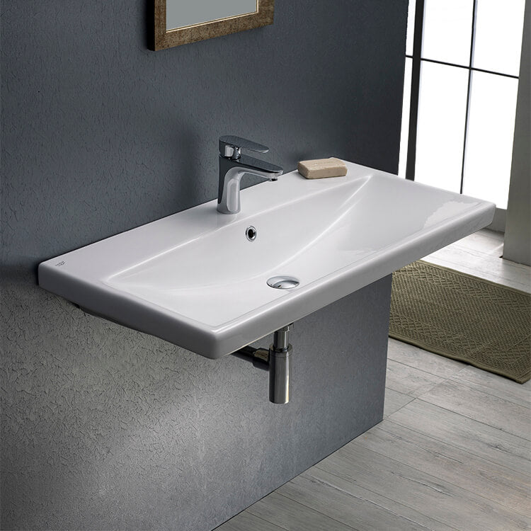 Rectangular White Ceramic Wall Mounted or Drop In Sink