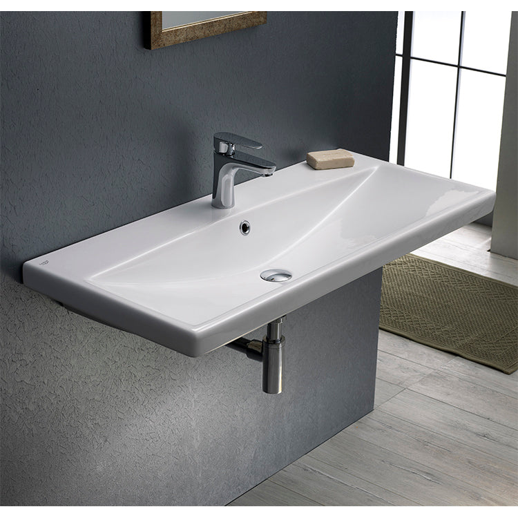Rectangle White Ceramic Wall Mounted or Drop In Sink
