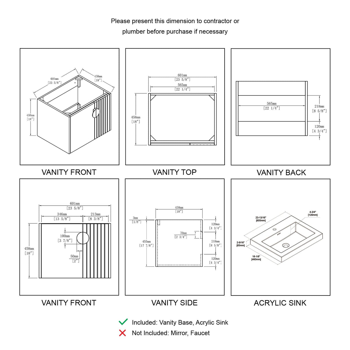 Blossom Moss 24" & 30" Floating Bathroom Vanity with Sink