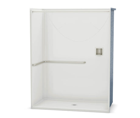 Aker OPS-6030 AcrylX Alcove Center Drain One-Piece Shower in Sterling Silver - ADA L-Bar