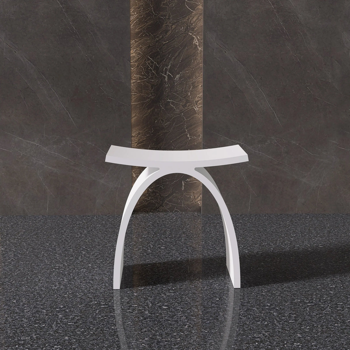 New England Home Goods Kailua 17" Shower Stool in White - Stone Resin Solid Surface