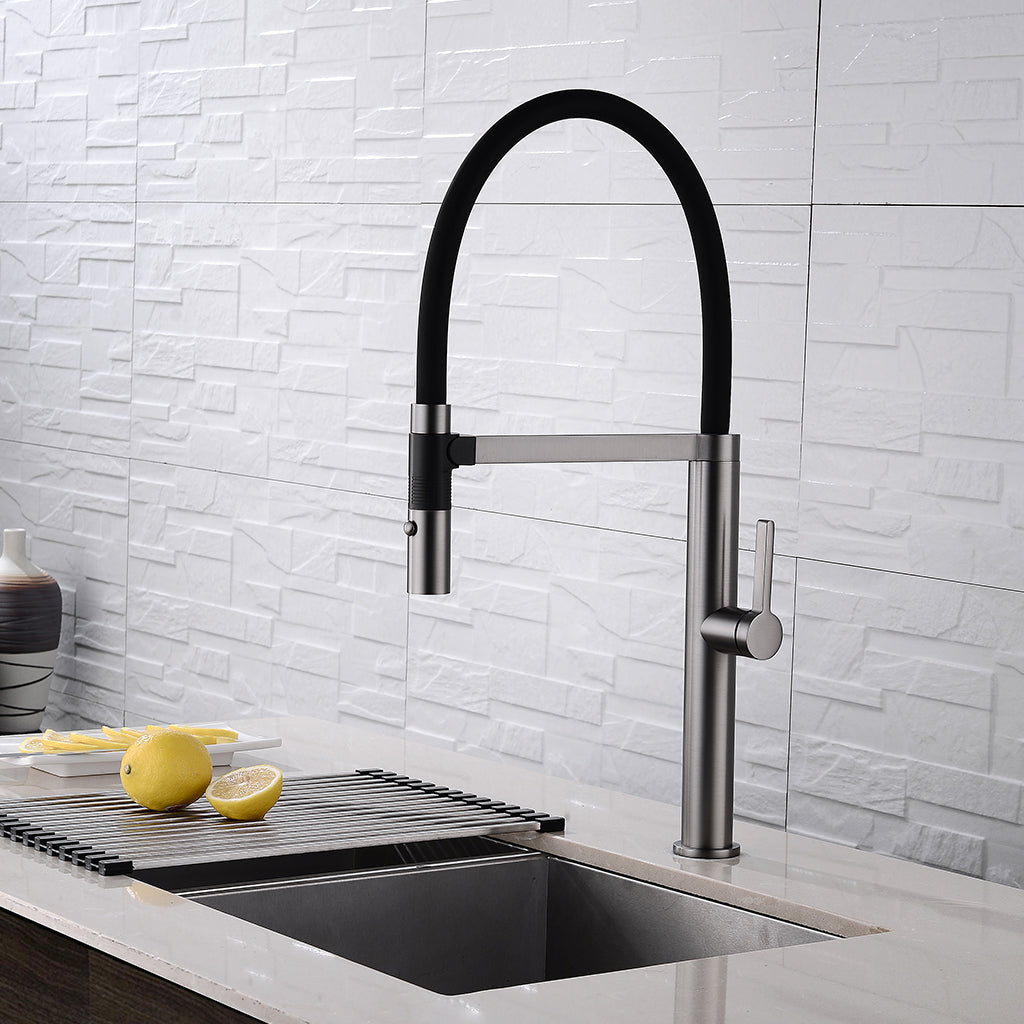 DAX Brass Single Handle Pull Out Kitchen Faucet with Dual Sprayer and Shower, Gunmetal DAX-S2417-01