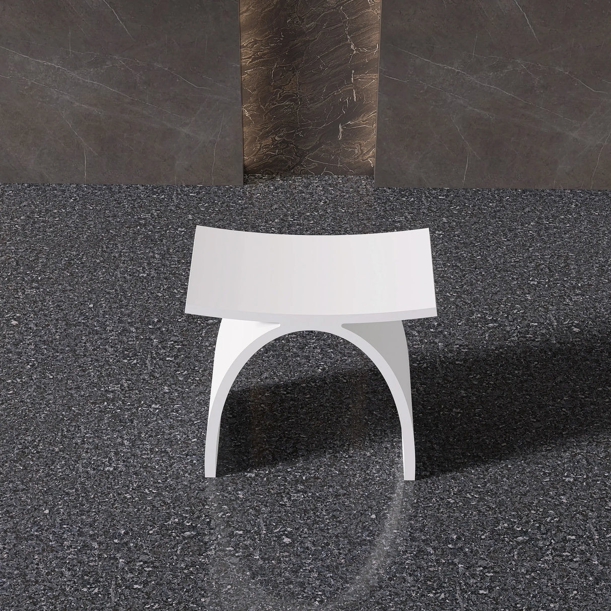 New England Home Goods Kailua 17" Shower Stool in White - Stone Resin Solid Surface