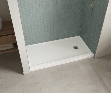 MAAX 420035-541-001-100 B3Square 6034 Acrylic Alcove Shower Base in White with Anti-slip Bottom with Left-Hand Drain