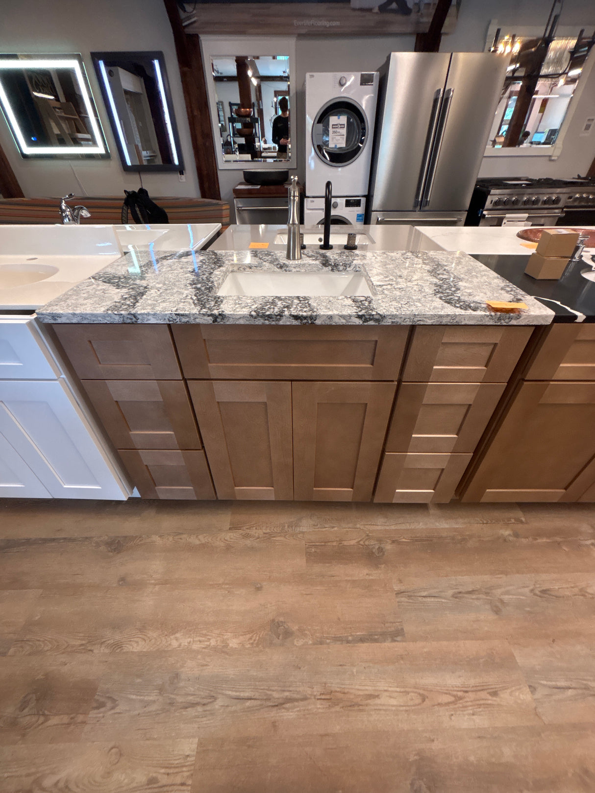 49" Cab-Tec Caramel Shaker Bathroom Vanity w/ Seagrove Quartz Cambria Top and Kohler Faucet