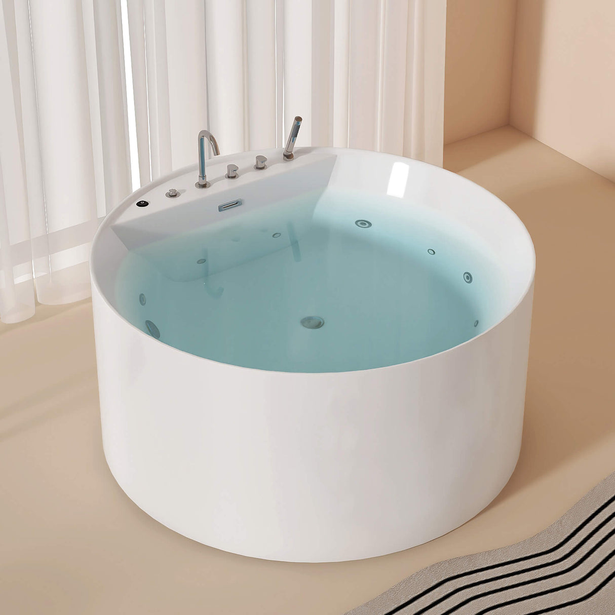 New England Home Goods Athos 47" Freestanding Tub in White - Stone Resin Solid Surface