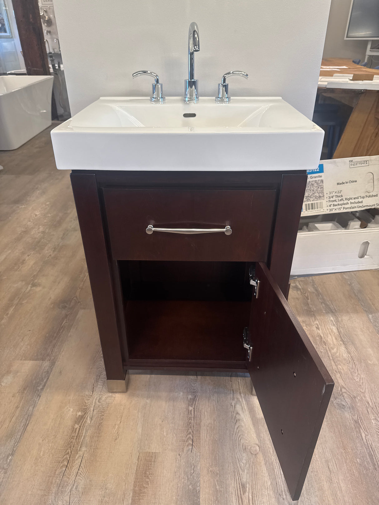 24" Espresso Vanity Set with Ceramic Sink, and Widespred Caesar 8 Inch Bathroom Faucet