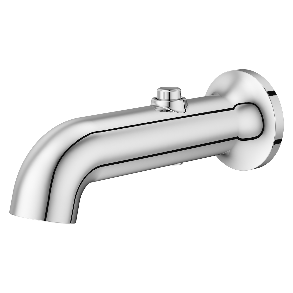 Modern Round Push Button Divertering Tub Spout in Polished Chrome