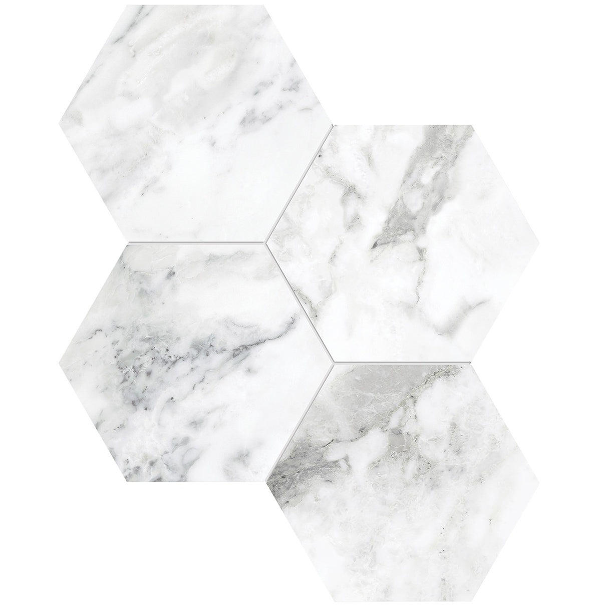 Anatolia Tile 6" Hexagon La Marca Arabescato Honed & Rectified Porcelain Mosaic - 1 Sheet = .797 - 4501-0331-0" Arabescato 6" Hexagon Honed - premium natural stone mosaic tile from Anatolia Tile, available at PoshHaus showroom in Keene, NH