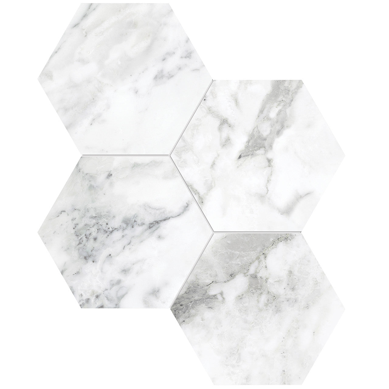 Anatolia Tile 6" Hexagon La Marca Arabescato Honed & Rectified Porcelain Mosaic - 1 Sheet = .797 - 4501-0331-0" Arabescato 6" Hexagon Honed - premium natural stone mosaic tile from Anatolia Tile, available at PoshHaus showroom in Keene, NH