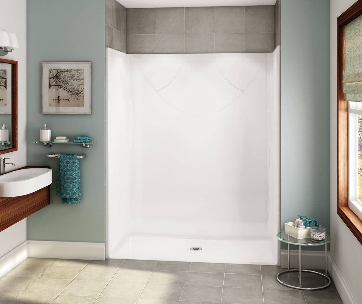MAAX 106071-000-002-111 OPS-6030-RS - Base Model AcrylX Alcove Center Drain One-Piece Shower in White
