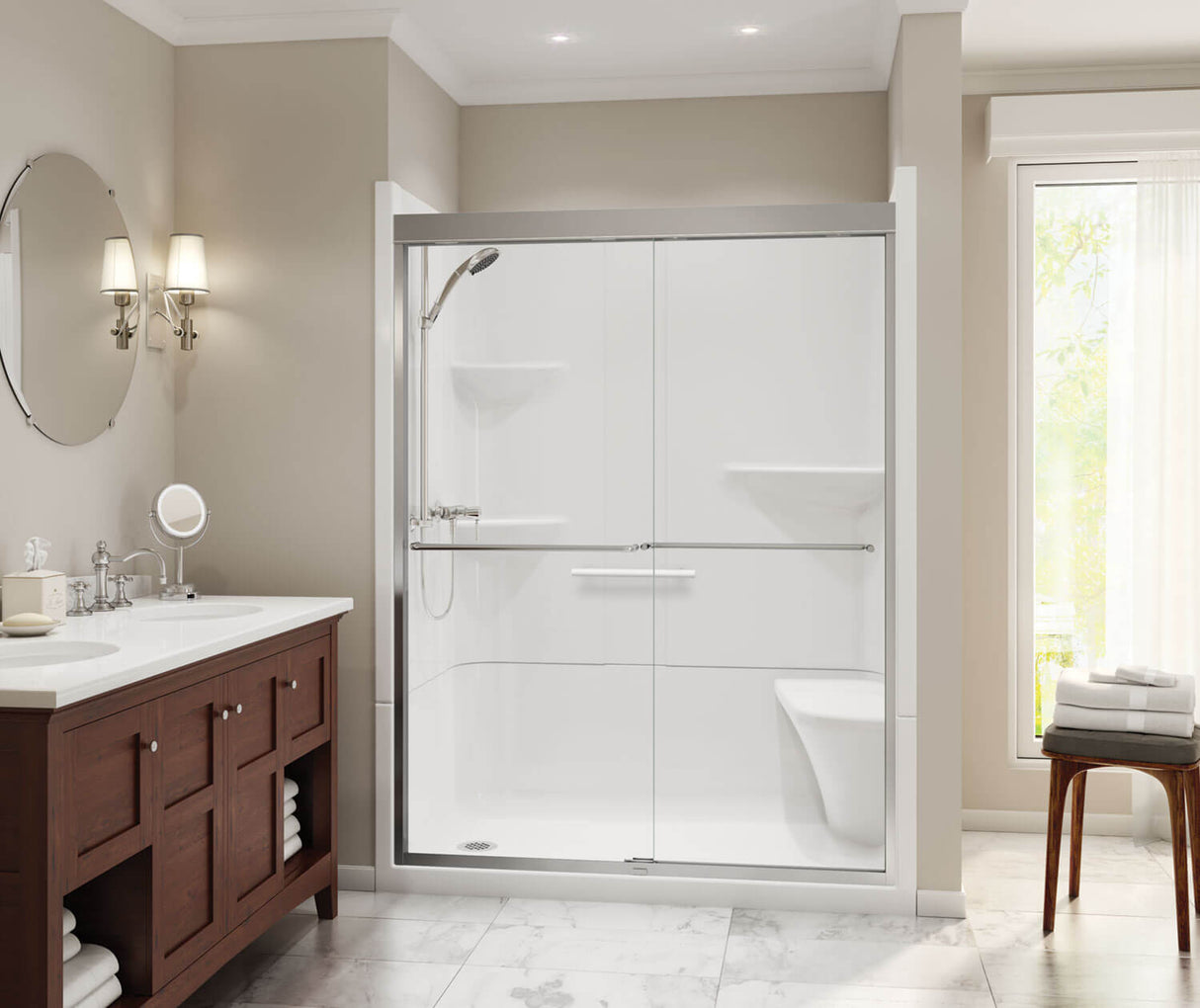 MAAX 105921-SNR-000-001 Camelia SH-6034 Acrylic Alcove Right-Hand Drain Two-Piece Shower in White