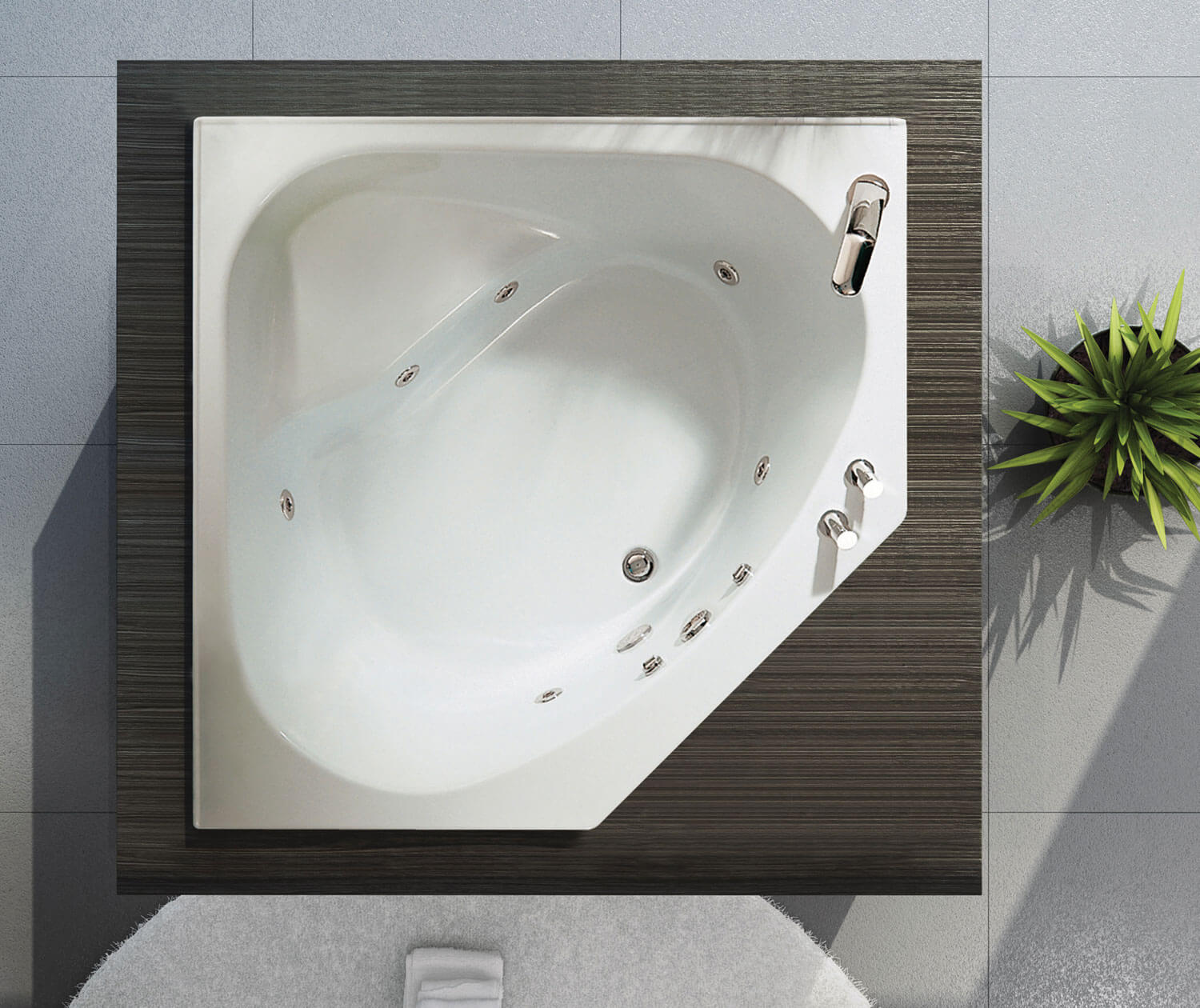 MAAX 100875-003-001-000 Tandem 5454 Acrylic Corner Center Drain Whirlpool Bathtub in White