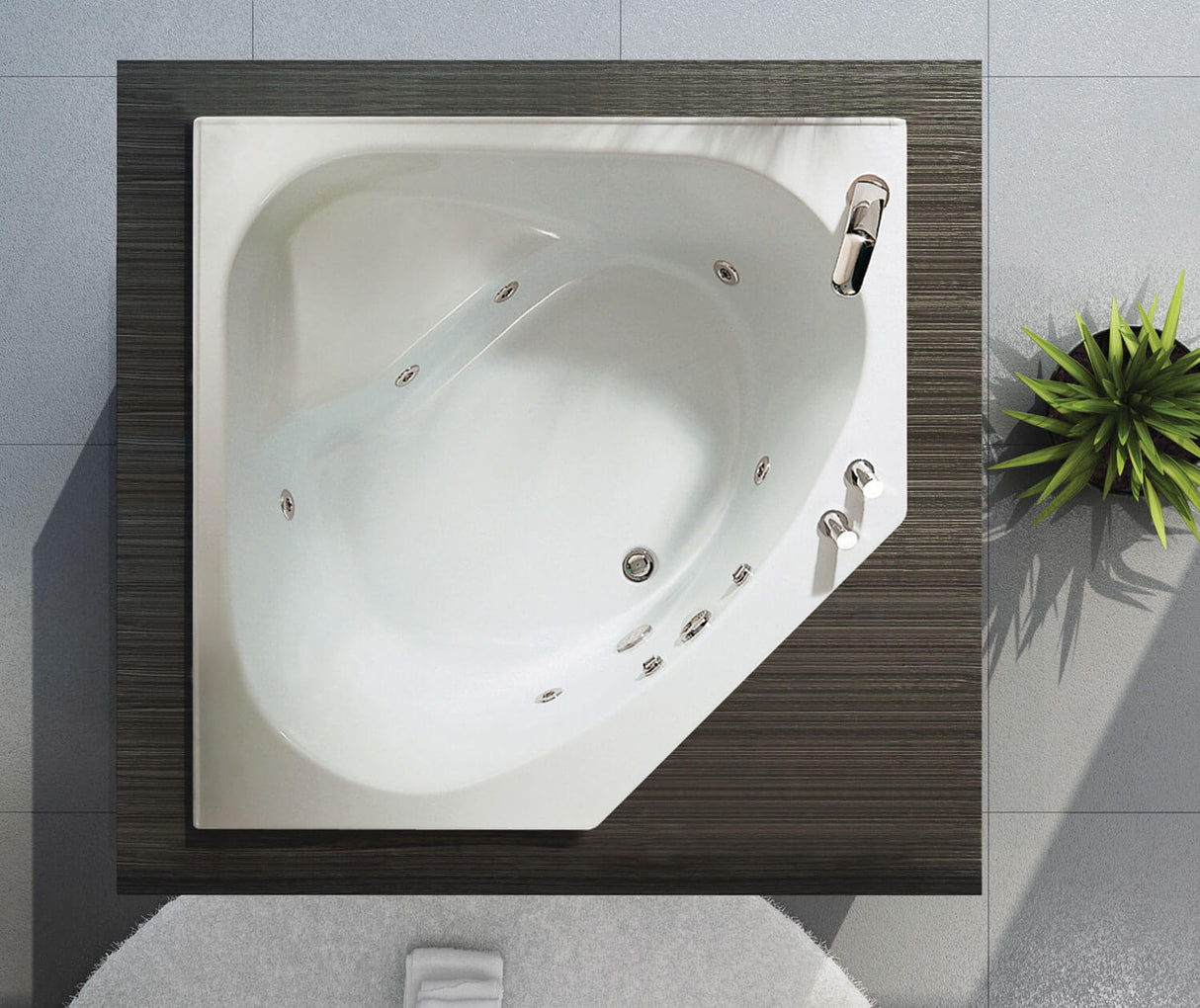 MAAX 100875-RL-103-001 Tandem 5454 Acrylic Corner Center Drain Aeroeffect Bathtub in White