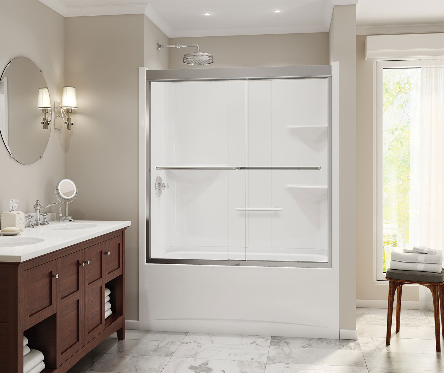 MAAX 105915-L-000-001 Camelia TS-6032 Acrylic Alcove Left-Hand Drain One-Piece Tub Shower in White