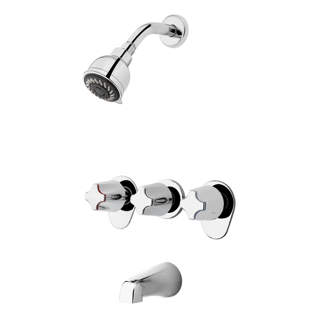 3-Handle Tub & Shower Faucet with Metal Knob Handles