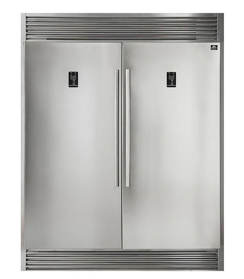 Forno 4-Piece Appliance Package - 48-Inch Gas Range, 56-Inch Pro-Style Refrigerator, Wall Mount Hood with Backsplash, & 3-Rack Dishwasher in Stainless Steel