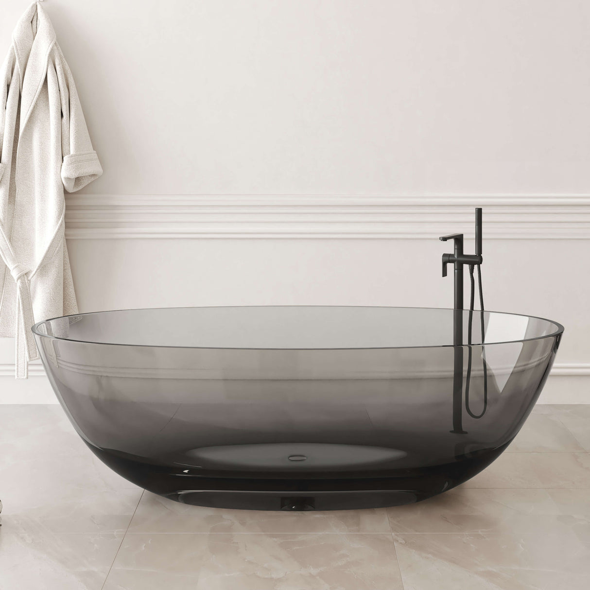 New England Home Goods Pink 71" Freestanding Tub in Gray - Stone Resin Solid Surface