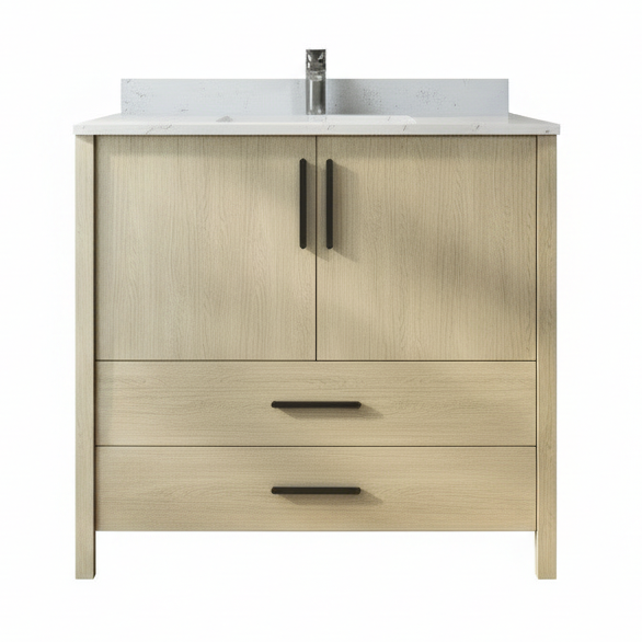 New England Home Goods Hilton 36" Single Sink Vanity in White - Engineered Wood; Stone Top