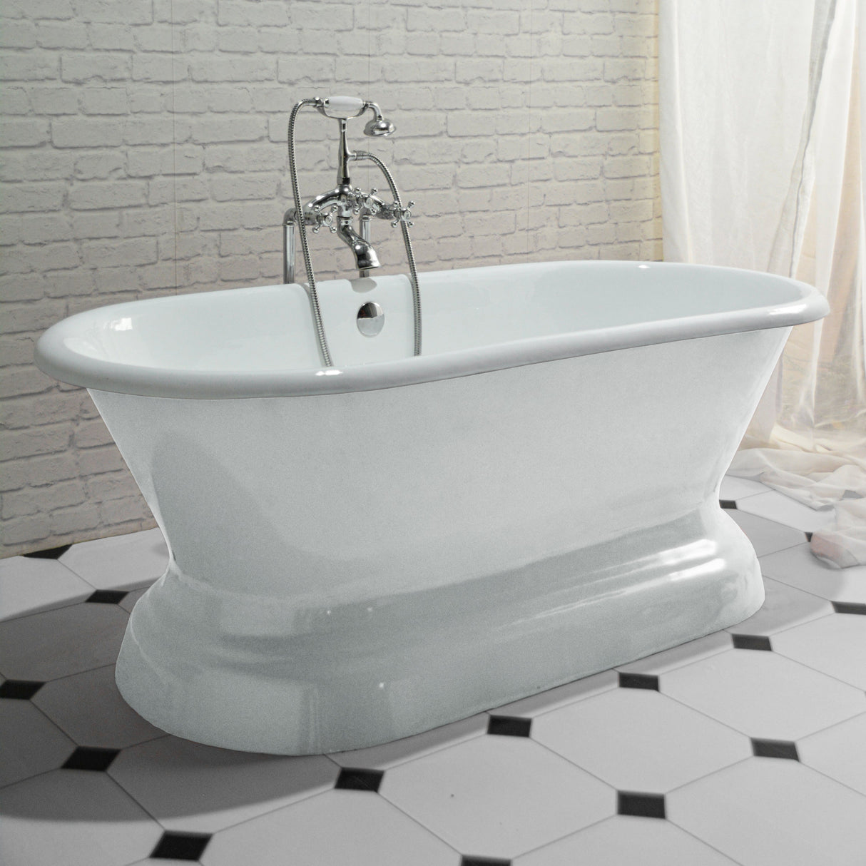 Duet 66" Cast Iron Double Roll Top Tub on Base