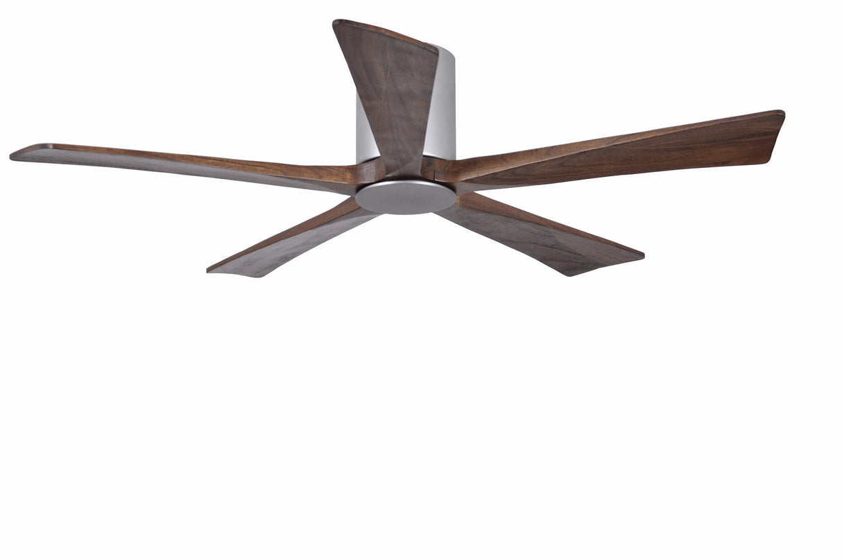 Matthews Fan IR5HLK-BN-WA-52 IR5HLK five-blade flush mount paddle fan in Brushed Nickel finish with 52” solid walnut tone blades and integrated LED light kit.