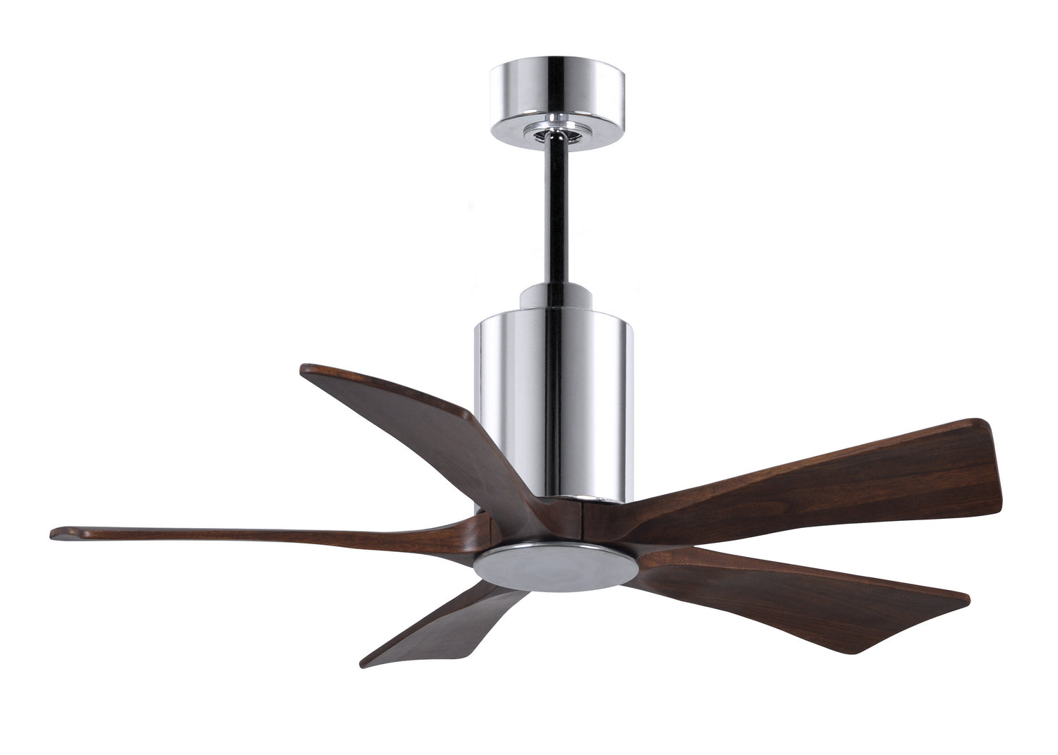 Matthews Fan PA5-CR-WA-42 Patricia-5 five-blade ceiling fan in Polished Chrome finish with 42” solid walnut tone blades and dimmable LED light kit