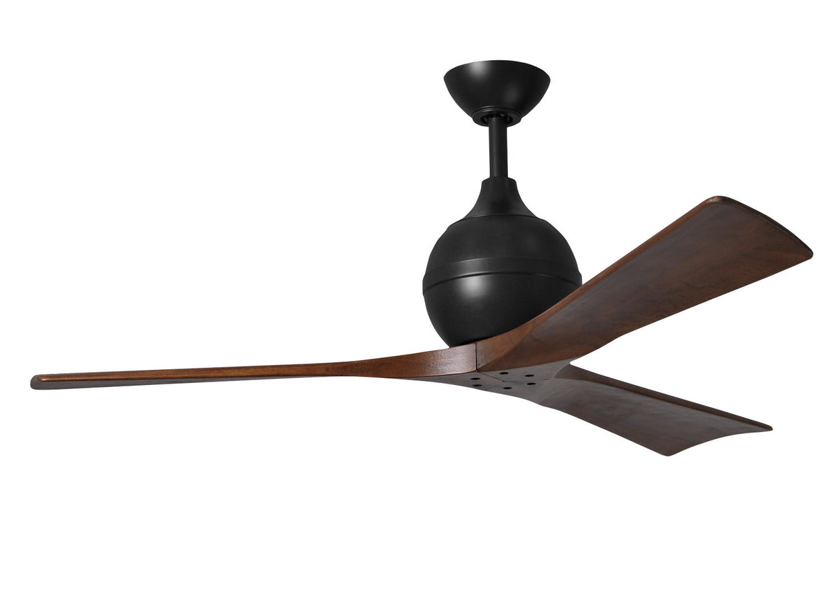 Matthews Fan IR3-BK-WA-52 Irene-3 three-blade paddle fan in Matte Black finish with 52" solid walnut tone blades.