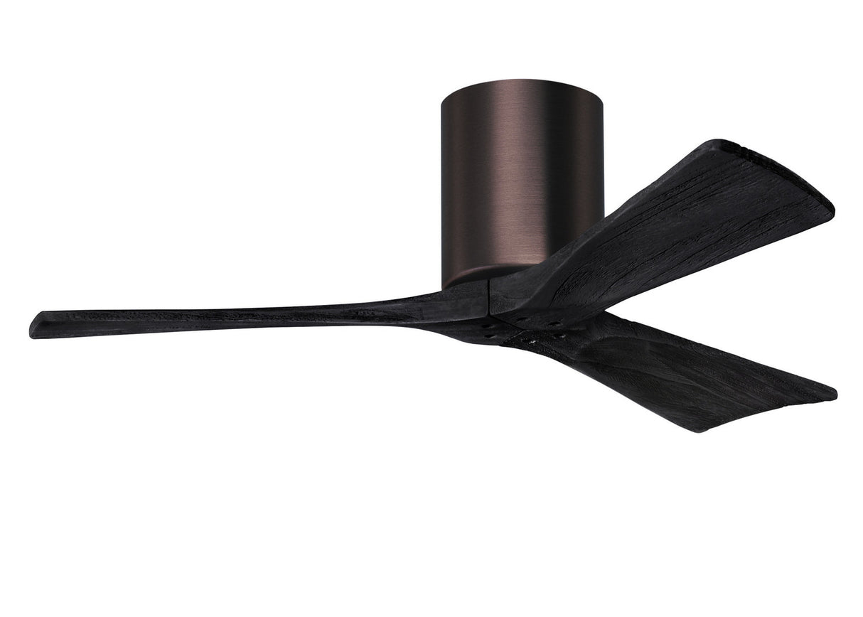 Matthews Fan IR3H-BB-BK-42 Irene-3H three-blade flush mount paddle fan in Brushed Bronze finish with 42” solid matte black wood blades.