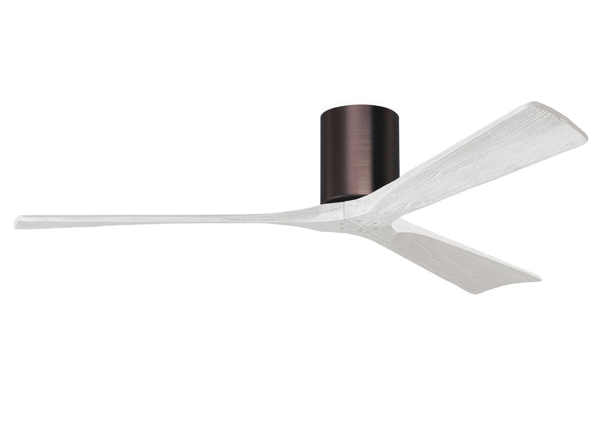 Matthews Fan IR3H-BB-MWH-60 Irene-3H three-blade flush mount paddle fan in Brushed Bronze finish with 60” solid matte white wood blades.