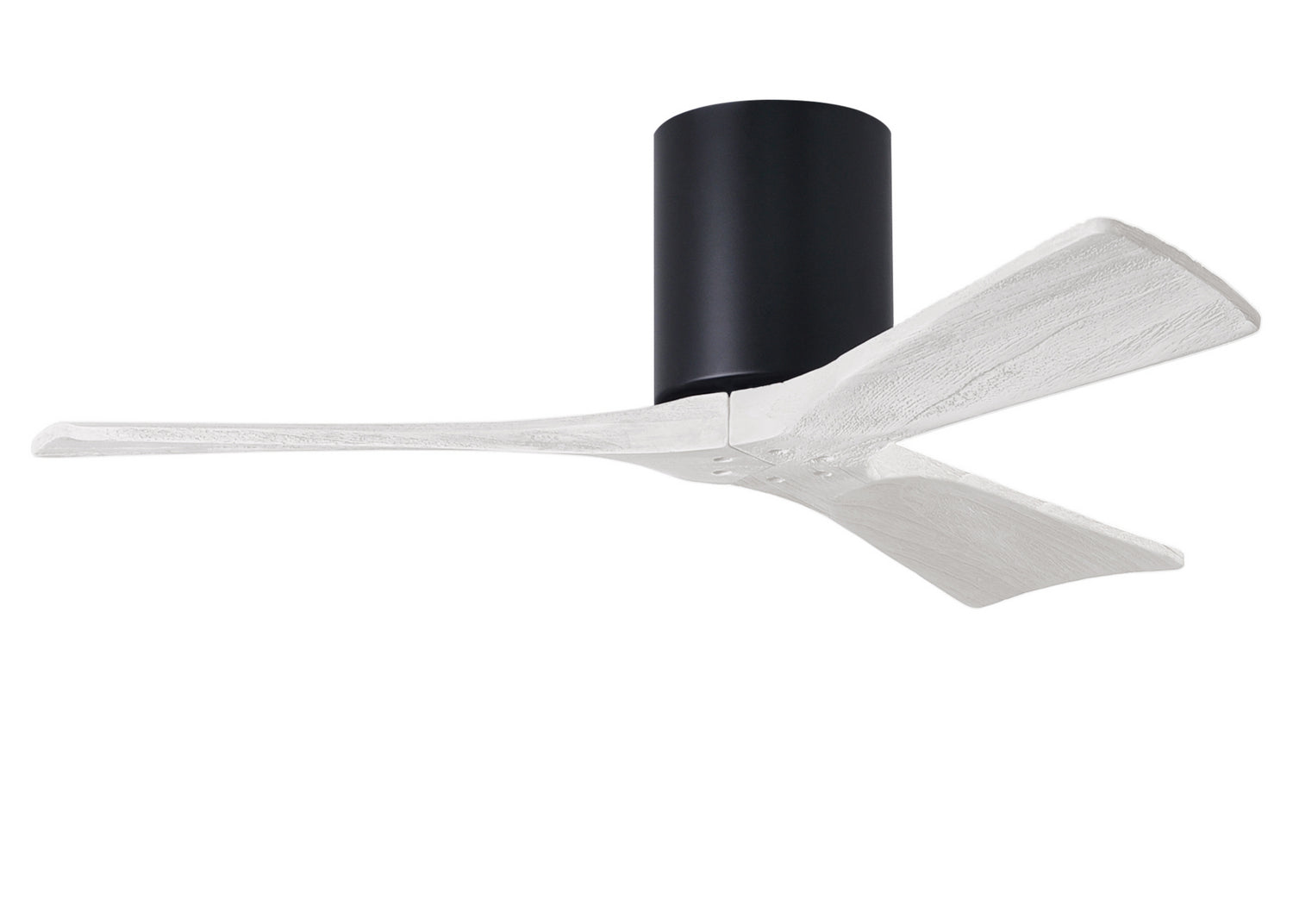 Matthews Fan IR3H-BK-MWH-42 Irene-3H three-blade flush mount paddle fan in Matte Black finish with 42” solid matte white wood blades.