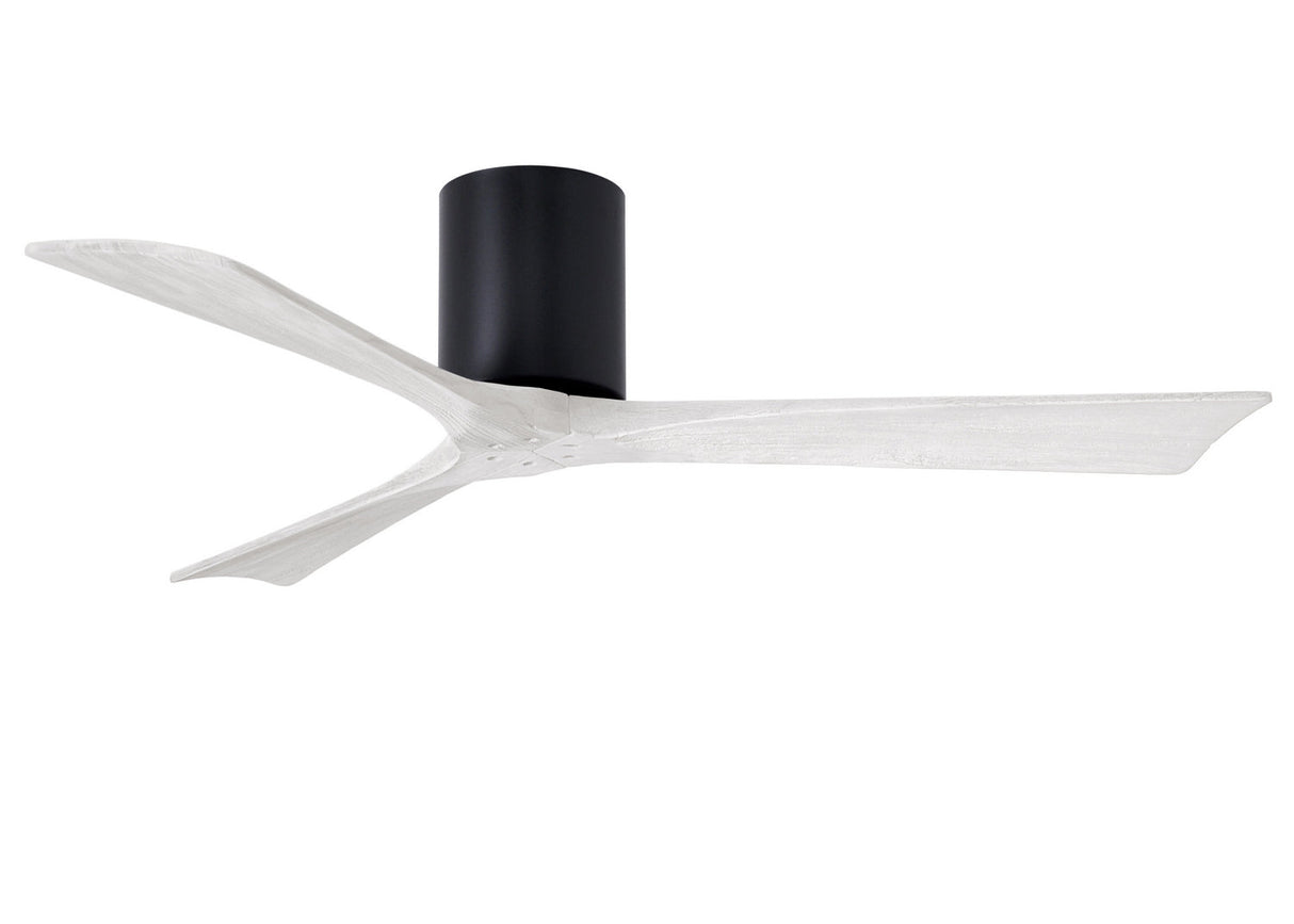Matthews Fan IR3H-BK-MWH-52 Irene-3H three-blade flush mount paddle fan in Matte Black finish with 52” solid matte white wood blades.
