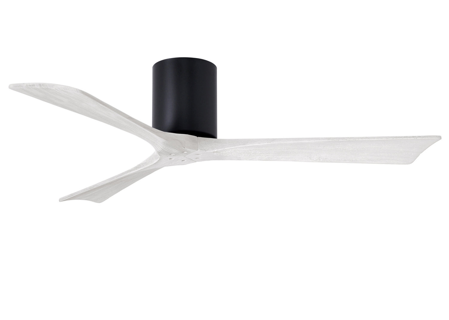 Matthews Fan IR3H-BK-MWH-52 Irene-3H three-blade flush mount paddle fan in Matte Black finish with 52” solid matte white wood blades.