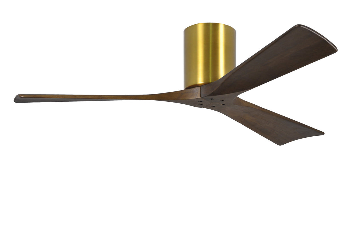 Matthews Fan IR3H-BRBR-WA-52 Irene-3H three-blade flush mount paddle fan in Brushed Brass finish with 52” solid walnut tone blades.