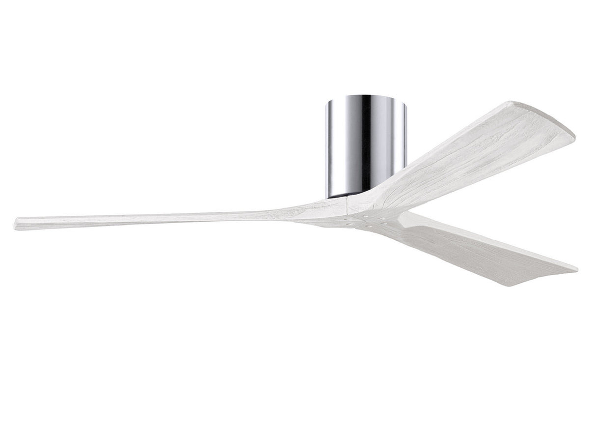 Matthews Fan IR3H-CR-MWH-60 Irene-3H three-blade flush mount paddle fan in Polished Chrome finish with 60” solid matte white wood blades.