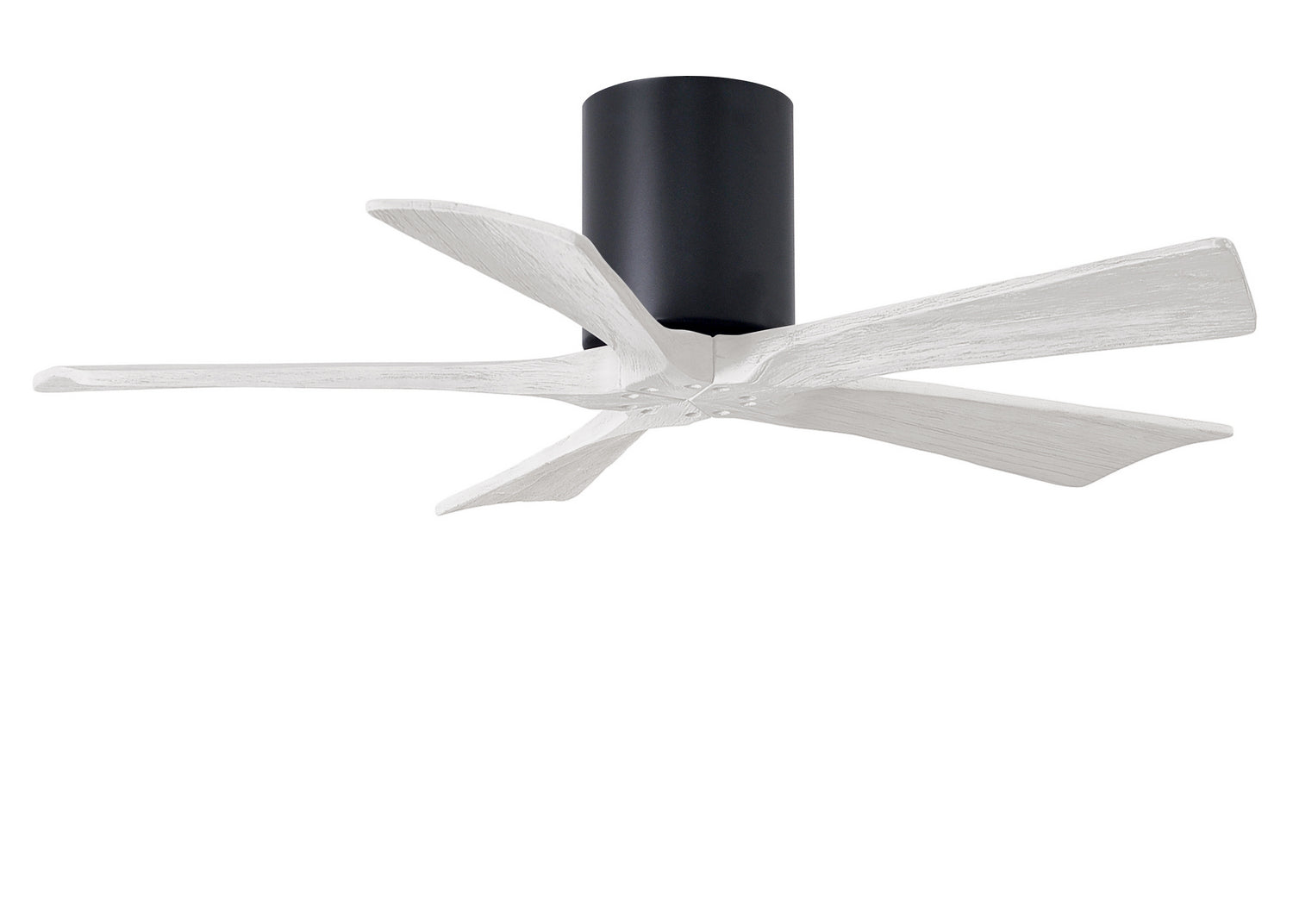 Matthews Fan IR5H-BK-MWH-42 Irene-5H five-blade flush mount paddle fan in Matte Black finish with 42” solid matte white wood blades.