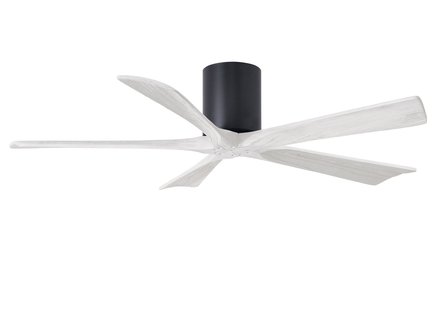 Matthews Fan IR5H-BK-MWH-52 Irene-5H five-blade flush mount paddle fan in Matte Black finish with 52” solid matte white wood blades.